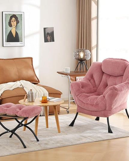 Cozy Lazy Chair and Ottoman, Large Contemporary Accent Lounge Chair Set, Leisure Upholstered Reading Armchair for Bedroom, Living Room, Dorm Rooms, Office - LeafyLoom