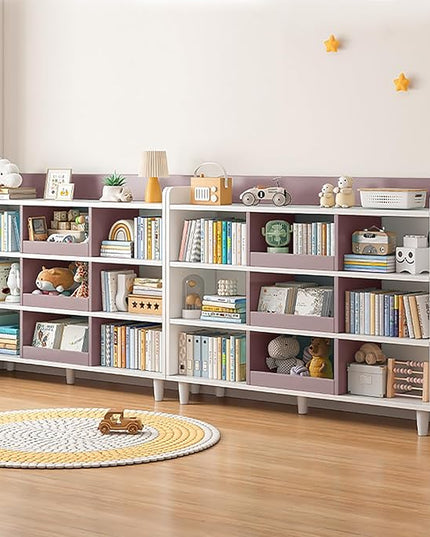 Wooden Cube Bookcase with Legs - 3-Tier Open Shelf Kidsroom Cabinet Organizer Sorted Storage for Toys and Books, 9-Cube Lattice Cute Cubby Bookshelf, White Mixed Mocha Brown, 39" W - LeafyLoom