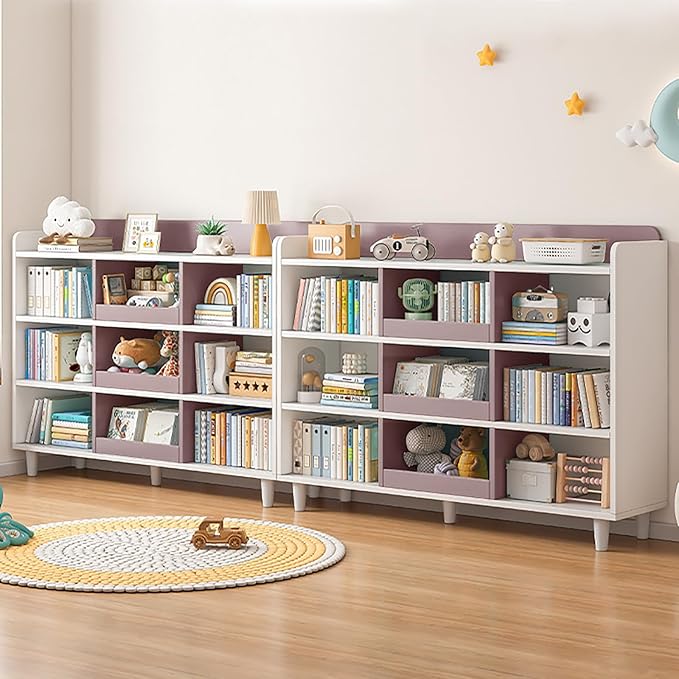 Wooden Cube Bookcase with Legs - 3-Tier Open Shelf Kidsroom Cabinet Organizer Sorted Storage for Toys and Books, 9-Cube Lattice Cute Cubby Bookshelf, White Mixed Mocha Brown, 39" W - LeafyLoom