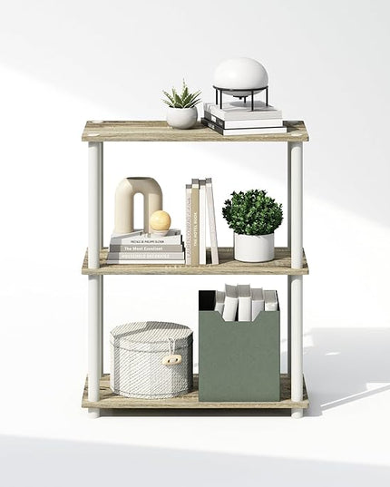 Furinno Turn-N-Tube 3-Tier Multipurpose Compact Display Rack, Shelving Unit, Bookcase, Sonoma Oak/White - LeafyLoom