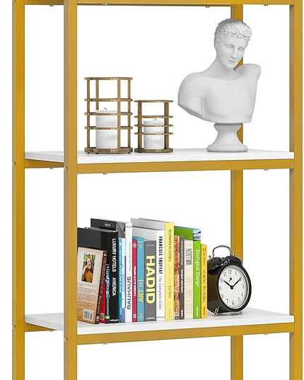 Tribesigns 4-Tier Open Bookshelf, 70.8" Modern Wood Bookcase Storage Shelves with Metal Frame, Freestanding Display Rack Tall Shelving Unit for Office, Bedroom, Living Room (White & Gold, 1PC) - LeafyLoom