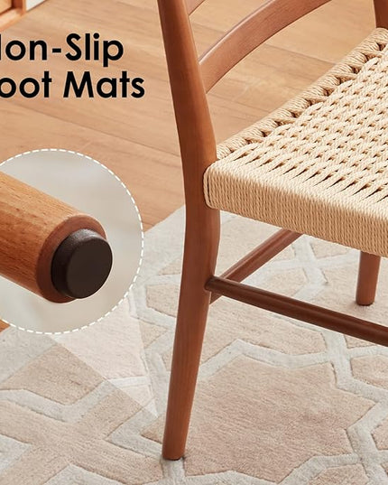 STARY Wood Rattan Dining Room Chairs Set of 2 with Comfortable Woven Seat, Fully Assembled, Walnut - Set of 4 - LeafyLoom