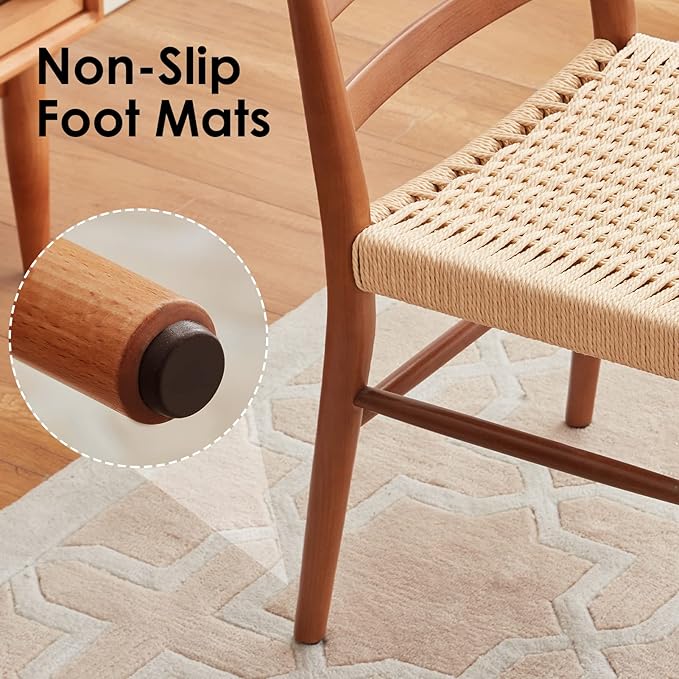 STARY Wood Rattan Dining Room Chairs Set of 2 with Comfortable Woven Seat, Fully Assembled, Walnut - Set of 4 - LeafyLoom