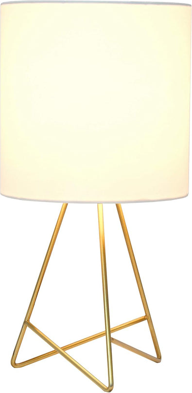 Simple Designs LT2066-GDW 13.5" Down to the Wire Metal Table Lamp with Fabric Shade, Gold with White Shade - LeafyLoom