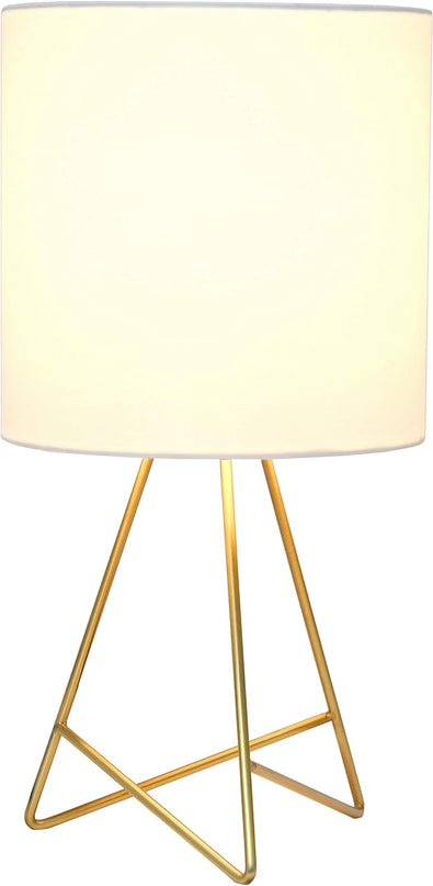 Simple Designs LT2066-GDW 14" Down to The Wire Metal Table Lamp with Fabric Shade, Gold with White Shade (Pack of 8) - LeafyLoom