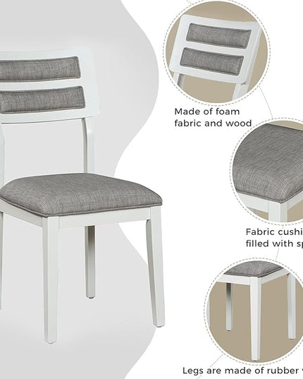 Classic and Traditional Style 6-Piece Dining Set, includes 1 Solid Wood Table, 4 Upholstered Chairs & Bench, for Diningroom, Living Room, Kitchen, Home Bar, Gray+White - LeafyLoom