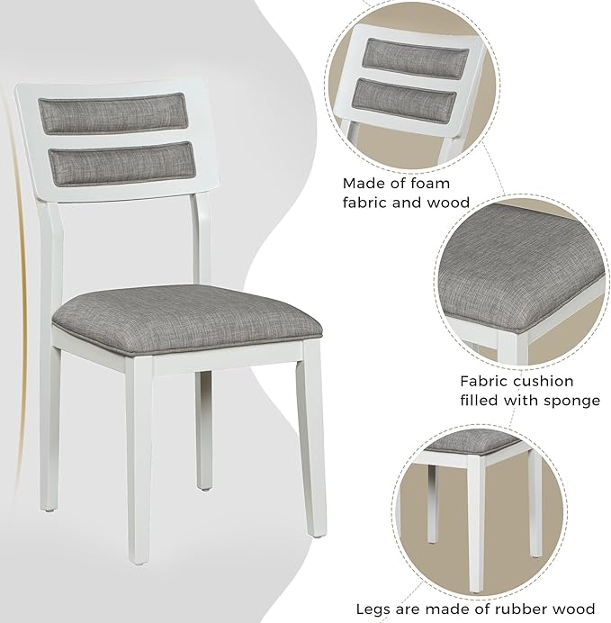 Classic and Traditional Style 6-Piece Dining Set, includes 1 Solid Wood Table, 4 Upholstered Chairs & Bench, for Diningroom, Living Room, Kitchen, Home Bar, Gray+White - LeafyLoom