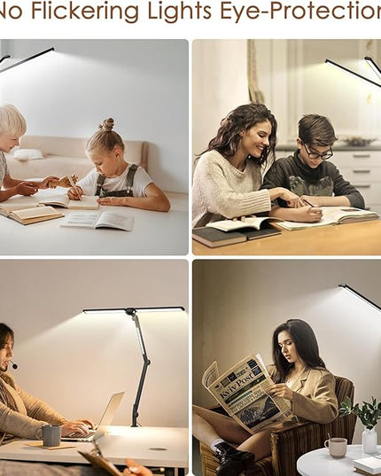 LED Desk Lamp, Flexible Desk Light with Clamp, Dual Light 25 Lighting Eye-Caring Modes Table Lamp with Solid Base, Eye-Caring Desk Lamp with Remote Control,Reading Desk Lamps for Home Office - LeafyLoom