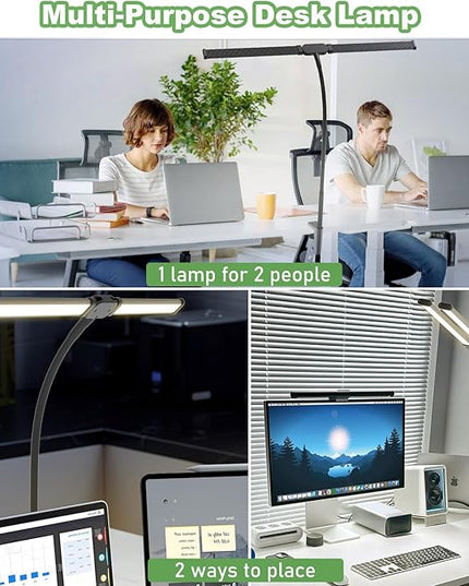 Desk Lamp for Office Home - LED Reading Light 160 LEDs with Clamp Table Lamps Eye-Caring Study Clip on Lights 3 Modes & Stepless Dimming Double Head Computer Lighting for Home, Office and Bedroom - LeafyLoom