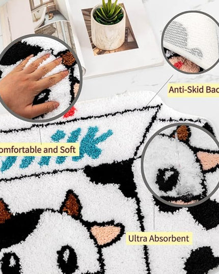 Milk Cow Bathroom Rugs Milk Box Shaped Animals Non Slip Cute Bath Rug Soft Absorbent Microfiber Bathtub Door Mat for Bathroom Kitchen Floor Tub Shower Rug Black White - LeafyLoom