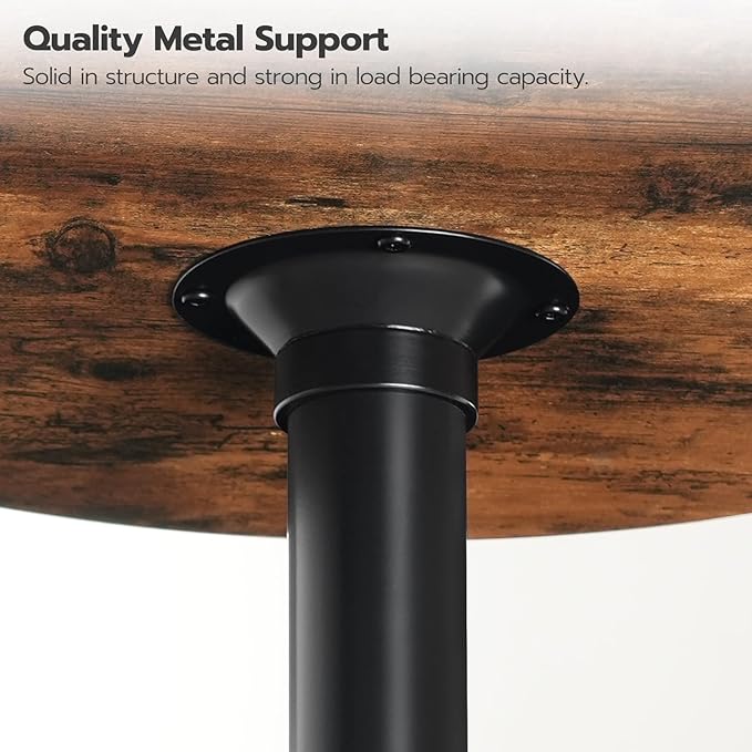 HOOBRO Round Bar Table, 35" Tall Pub Table, Cocktail Table with Base, Stable Counter Table with Non-Slip Base for Narrow Space, Bar Height Table for Kitchen, Easy to Assemble, Rustic Brown BF57BT01 - LeafyLoom