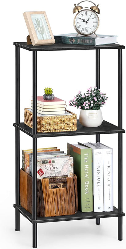 melos 3 Tier Bookshelf, Classically Tall Bookcase Shelf Storage Organizer, Modern Book Shelf for Bedroom, Living Room and Home Office, Black - LeafyLoom