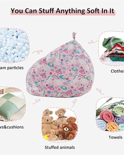 Nobildonna Stuffed Animal Storage Bean Bag Chair Cover Only for Kids Girls Toddler, Large Beanbag Chair without Filling for Organizing Children Soft Plush Toys - LeafyLoom