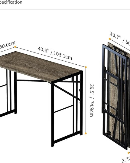 40 inch Folding Desk, Writing Gaming Computer Camping Desk, No Assembly Required Home Office Table, Black Oak - LeafyLoom