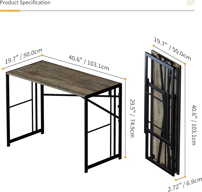 40 inch Folding Desk, Writing Gaming Computer Camping Desk, No Assembly Required Home Office Table, Black Oak - LeafyLoom