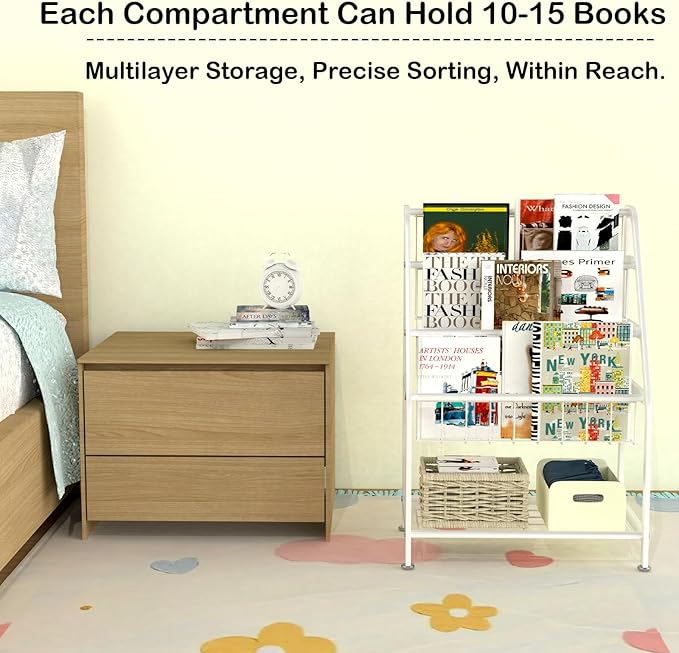 Kids Bookshelf Freestanding for Children Room 18 Inches Small White Metal Bookcase Large Capacity Books Toys Organizer Stable 5 Tiers Kids Book Rack for Playroom Bookstore Library - LeafyLoom