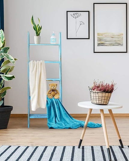 Honest Blanket Ladder for The Living Room, Decorative Wooden Quilt Ladder, 5-Tier Blanket Rack, Farmhouse Decor for Living Room Bedroom Bathroom, Blue - LeafyLoom
