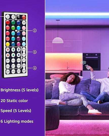 Lepro 65.6ft LED Strip Lights, Ultra-Long RGB 5050 LED Strips with Remote Controller and Fixing Clips, Color Changing Tape Light with 12V ETL Listed Adapter for Bedroom, Room, Kitchen, Bar(32.8FTX 2) Lepro