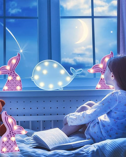 AceList Mermaid Birthday Decorations,Mermaid Ocean Party Supplies,LED Cute Mermaid Tail Night Light, Whale Table Night Lamp for Nursery Room,Bedroom,Wall Decor,Christmas,Birthday Gift for Baby - LeafyLoom