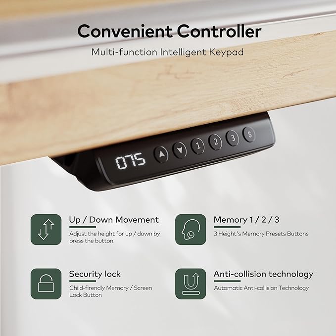 FEZIBO 55 x 27.5 Inches Electric Standing Desk with Open Shelf&LED Strip, Adjustable Height Sit Stand Up Desks with 4 Drawers, Ergonomic Workstation，Light Rustic - LeafyLoom