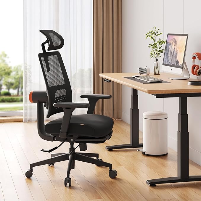 Newtral Ergonomic Chair with Footrest - Home Office Desk Chair with Auto-Following Lumbar Support, 4D Armrest, Seat Depth & Height Adjustable, 96°-136° Reclines - LeafyLoom