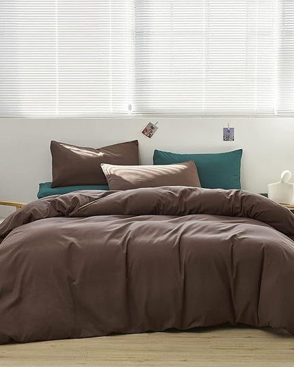 Brown 3Pcs Bedding Set (Twin) - Chestnut Brown Comforter, Solid Pattern, All Season, Cotton Surface, Lightweight, Fade-Resistant, Machine Washable - LeafyLoom
