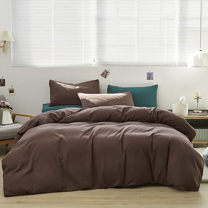Brown Comforter Set King Coffee Color Bedding Set 3 Pieces Solid Chestnut Brown Color All Season Blanket Set Women Coffee Brown Color Lightweight Comforter Set King Breathable Bed Comforter - LeafyLoom