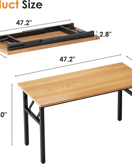 Need Home Office Desk 47 inches Folding Computer Table Workstation No Install, Teak and Black - LeafyLoom