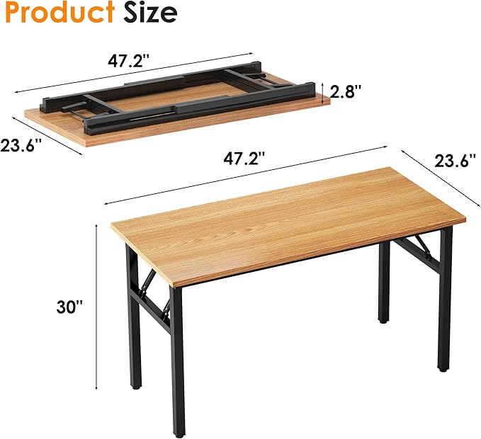 Need Home Office Desk 47 inches Folding Computer Table Workstation No Install, Teak and Black - LeafyLoom