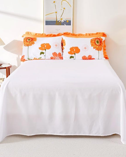 EVENHUG Twin Comforter Set 5 Pieces Reversible Twin Size Comforters for All Season Orange Sunflower Floral Bedding Sets Bed in a Bag with Flat Sheet and Fitted Sheet,Pillowcases & Shams - LeafyLoom