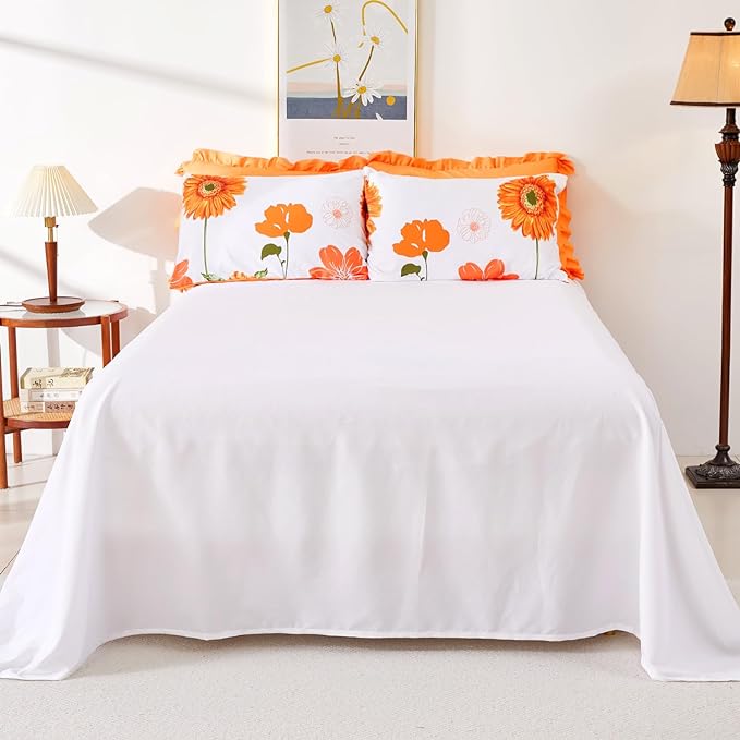 EVENHUG Twin Comforter Set 5 Pieces Reversible Twin Size Comforters for All Season Orange Sunflower Floral Bedding Sets Bed in a Bag with Flat Sheet and Fitted Sheet,Pillowcases & Shams - LeafyLoom