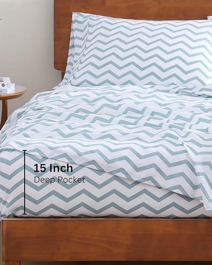 LANE LINEN Twin Size Bed Sheets, 100% Organic Cotton Twin Sheet Set, 3Pc Sheets for Twin Bed, Cooling Twin Bed Sheets Boys, Hotel Style Sheets & Pillowcases Set, Deep Pocket Sheets - Chevron - LeafyLoom