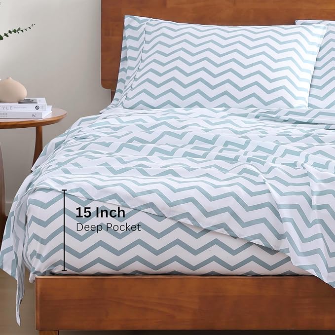 LANE LINEN Twin Size Bed Sheets, 100% Organic Cotton Twin Sheet Set, 3Pc Sheets for Twin Bed, Cooling Twin Bed Sheets Boys, Hotel Style Sheets & Pillowcases Set, Deep Pocket Sheets - Chevron - LeafyLoom