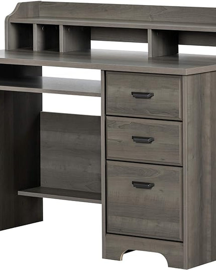 South Shore Versa Computer Desk with Hutch, Gray Maple - LeafyLoom