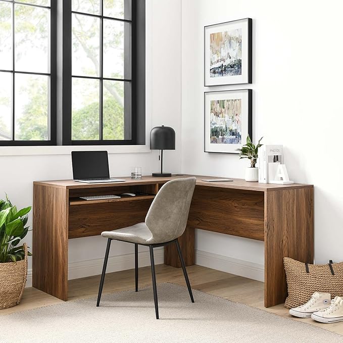Modway Venture Mid-Century Modern L-Shaped Office Desk in Walnut - LeafyLoom