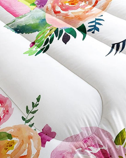 Datura home Unicorn Floral Watercolor Flower Comforter Bedding Set for Girls Teens Adults,Colorful Lovely Roses Blooms Print Design Unicorn Bedding Set(Unicorn Queen) - LeafyLoom