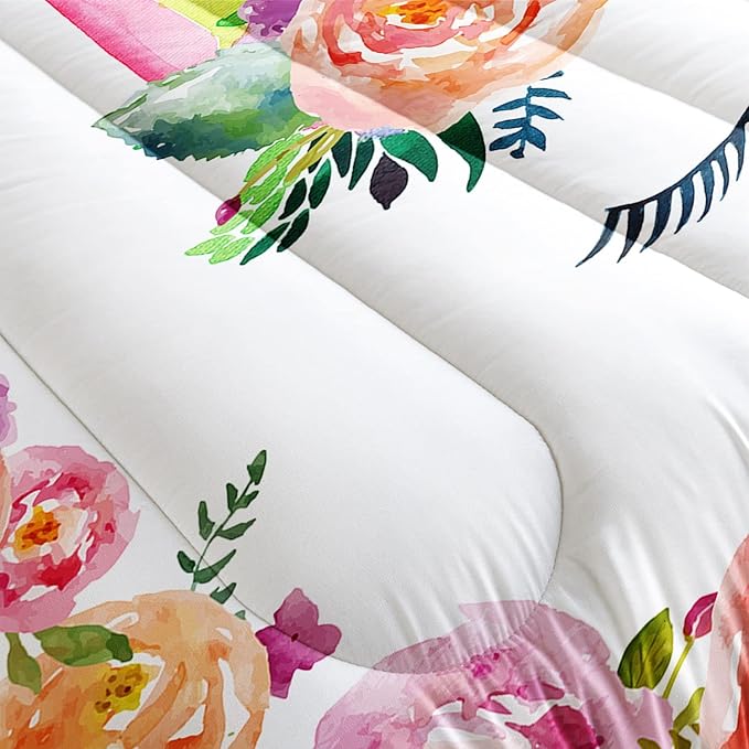 Datura home Unicorn Floral Watercolor Flower Comforter Bedding Set for Girls Teens Adults,Colorful Lovely Roses Blooms Print Design Unicorn Bedding Set(Unicorn Twin) - LeafyLoom