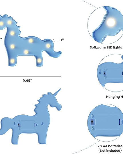 Blue Unicorn Decor, Battery Powered Unicorn Night Light for Kids, Unicorn Party Decorations, Unicorn Birthday Decorations for Girls, Girls Night Light, Girls Room Decor - LeafyLoom