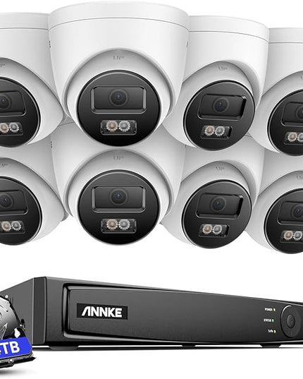 ANNKE 16CH 4K PoE Security Camera System, 12MP H.265+ NVR with 4TB HDD and 8X 4K/8MP IP Wired Cams, AI Human Vehicle Detection, Spotlight Color Night Vision, Built-in Mic, Compatible with Alexa ANNKE