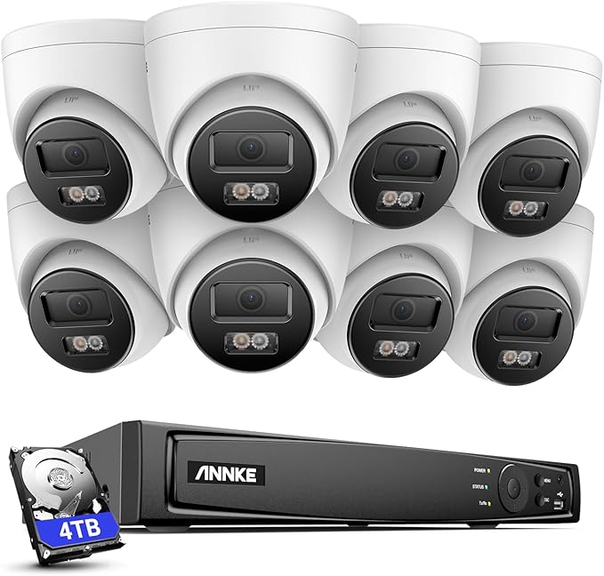 ANNKE 16CH 4K PoE Security Camera System, 12MP H.265+ NVR with 4TB HDD and 8X 4K/8MP IP Wired Cams, AI Human Vehicle Detection, Spotlight Color Night Vision, Built-in Mic, Compatible with Alexa ANNKE