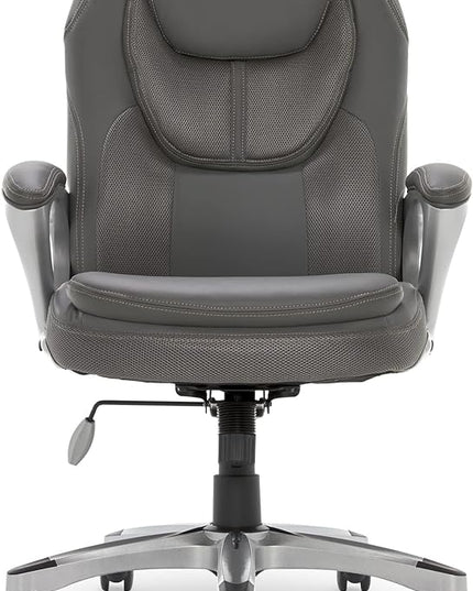 Serta Executive Office Padded Arms, Adjustable Ergonomic Gaming Desk Chair with Lumbar Support, Faux Leather and Mesh, Light Gray - LeafyLoom