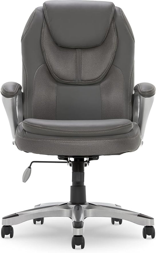 Serta Executive Office Padded Arms, Adjustable Ergonomic Gaming Desk Chair with Lumbar Support, Faux Leather and Mesh, Light Gray - LeafyLoom