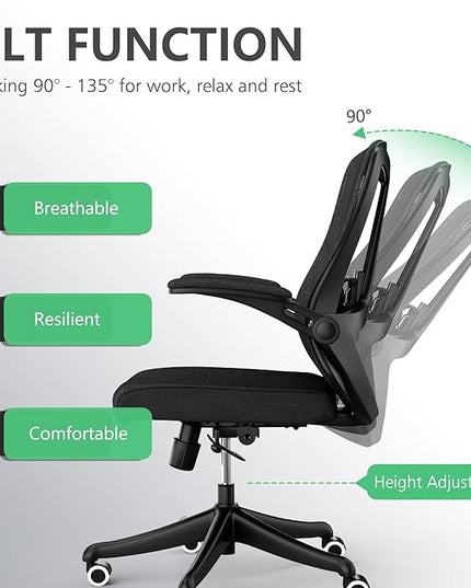 Office Chair with 350LBS Capacity, Ergonomic Comfort Home Desk Chair, Mid Back Gaming Chair with Wheels, Adjustable Height, Lumbar Support, Flip-up Armrest - LeafyLoom