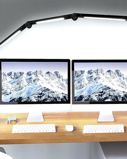 LED Desk Lamp with Clamp Flexible 4 sections Swing Arm Three light sources desk light, 4 Color Modes & 5 Brightness, Eye Caring Led table light with Memory Function for table lamps for office - LeafyLoom