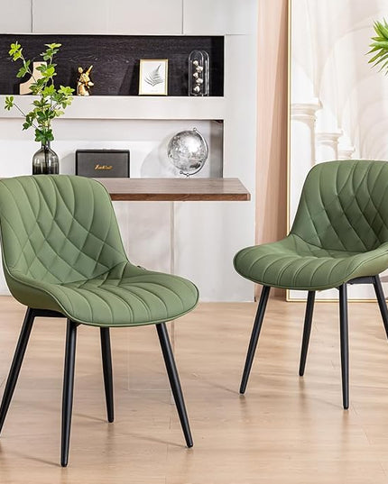 YOUNUOKE Dining Chairs Set of 2 Mid Century Modern Kitchen Chair Comfortable Upholstered Faux Leather Dinner Chairs for Kitchen Dining Room, Olive - LeafyLoom