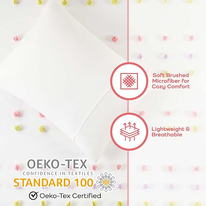 Mi Zone Kids Queen Duvet Cover Set, Fun and Adorable Multi-Color Clipped Jacquard Pompom Bedding, All Seasons Soft Microfiber Cozy & Breathable Duvet Cover, Sham, Cora, Full/Queen Pink Multi 3 Piece - LeafyLoom