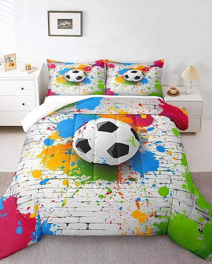 Feelyou Football Bedding Set Rugby Sports Comforter Set Soccer Ball Game Comforter for Boys Girls Teens Decor Gift for Football Lover Duvet Set King Size with 2 Pillow Case Boys - LeafyLoom