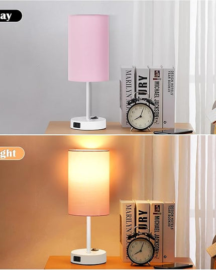ZJOJO Table Lamp Set of 2 Modern Desk Lamp with AC Outlet and Phone Stands, nightstand lamps set of 2 Perfect Bedside Lamp for Bedroom, Living Room, Office - LeafyLoom