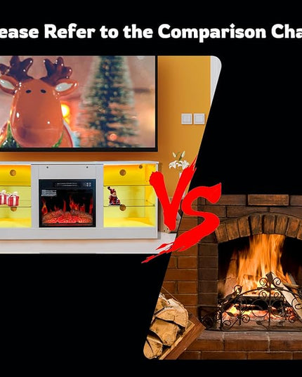 Fireplace TV Stand with LED Lights,Entertainment Center for TVs UP to 65" Televisions,Modern TV Console with Electric Fireplace for Living Room Bedroom - LeafyLoom