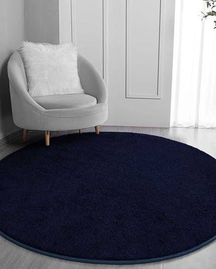 Round Area Rugs for Bedroom Living Room, 5x5 Navy Blue Super Soft Comfy Thickened Memory-Foam Indoor Circle Carpets, Modern Aesthetic Minimalist Carpet for Boys Girls Adults Nursery Home Décor - LeafyLoom